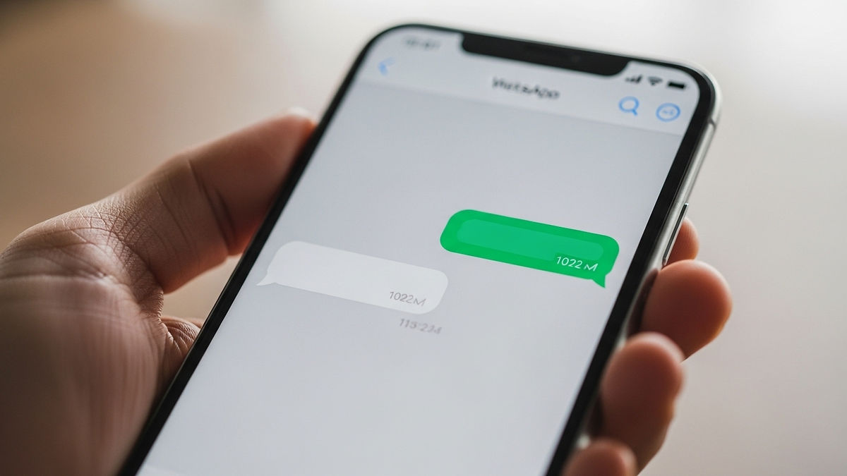 Pessoa segurando smartphone com conversa estilo WhatsApp exibindo mensagens verdes e brancas, representando comunicação descentralizada e sem histórico institucional.